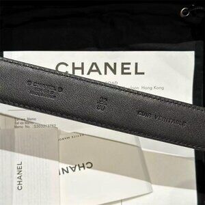 CHANEL NEW QUILTED BLACK LEATHER BELT WITH CC LOGO  BUCKLE 💥RARE 💥size 85